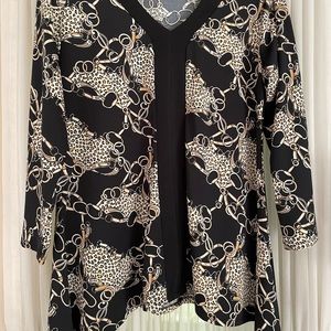 Leopard chain print asymmetric blouse